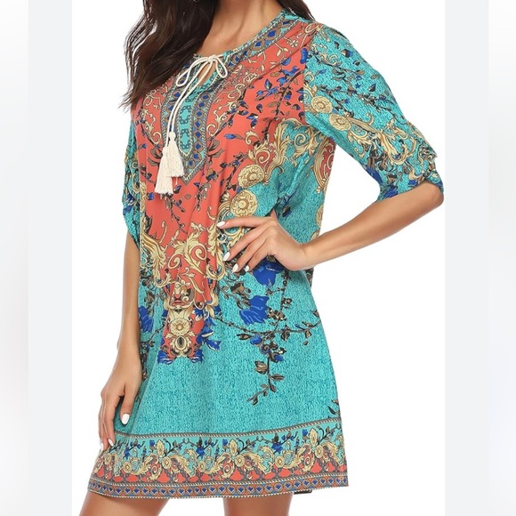 Dresses & Skirts - Boho Casual Printed Mini Dress Swim Coverup
